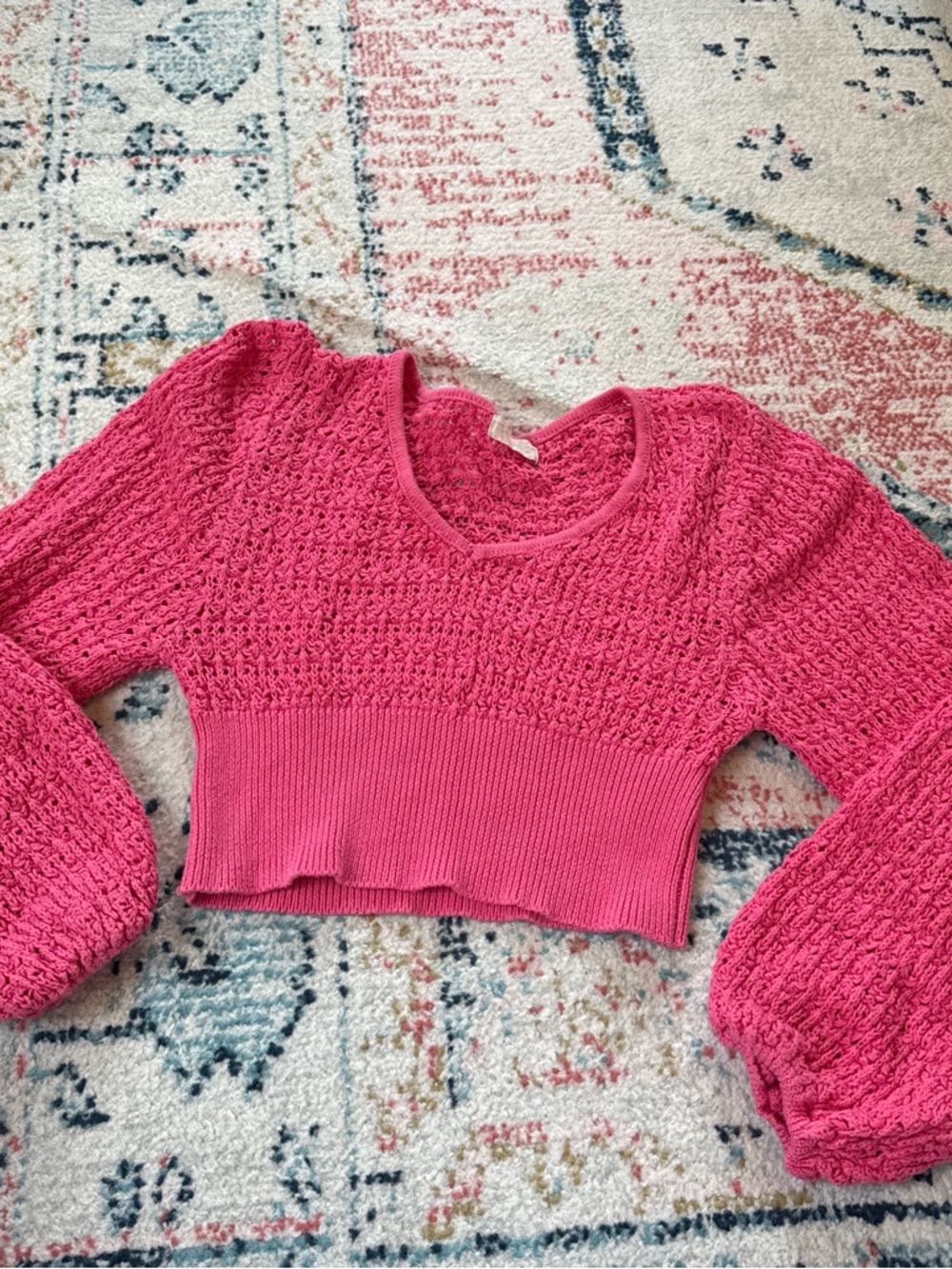 Altar'd State Hot Pink Cropped V-Neck Knit Sweater